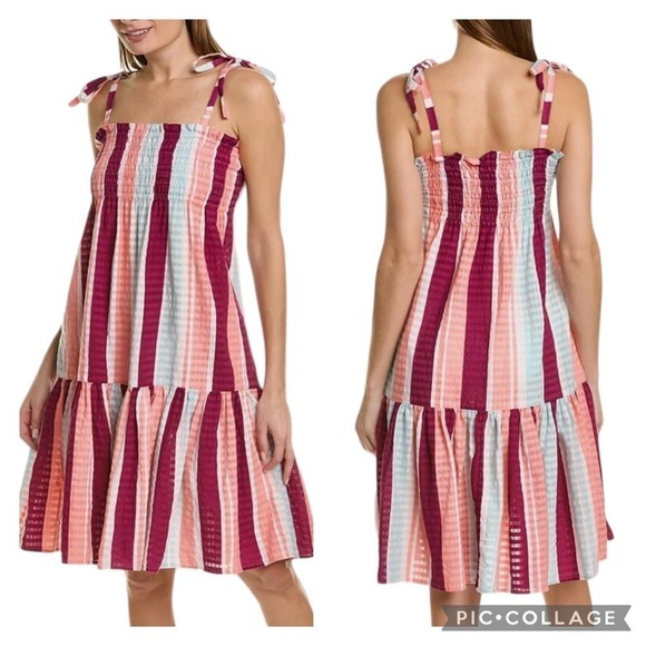 Tanya Taylor Dress Size XL Pink Stripe Smocked Leandra Sleeveless NWT Sundress - Picture 1 of 9